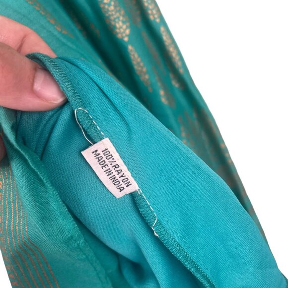 NWT Lapogee Bohemian Dress SZ Large Teal Gold Indian Off Shoulder Boho Tassel - Picture 7 of 7